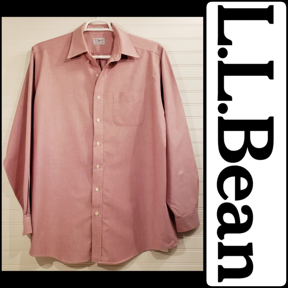 L.L. Bean Button Down Shirt Solid Salmon Men's Si… - image 1